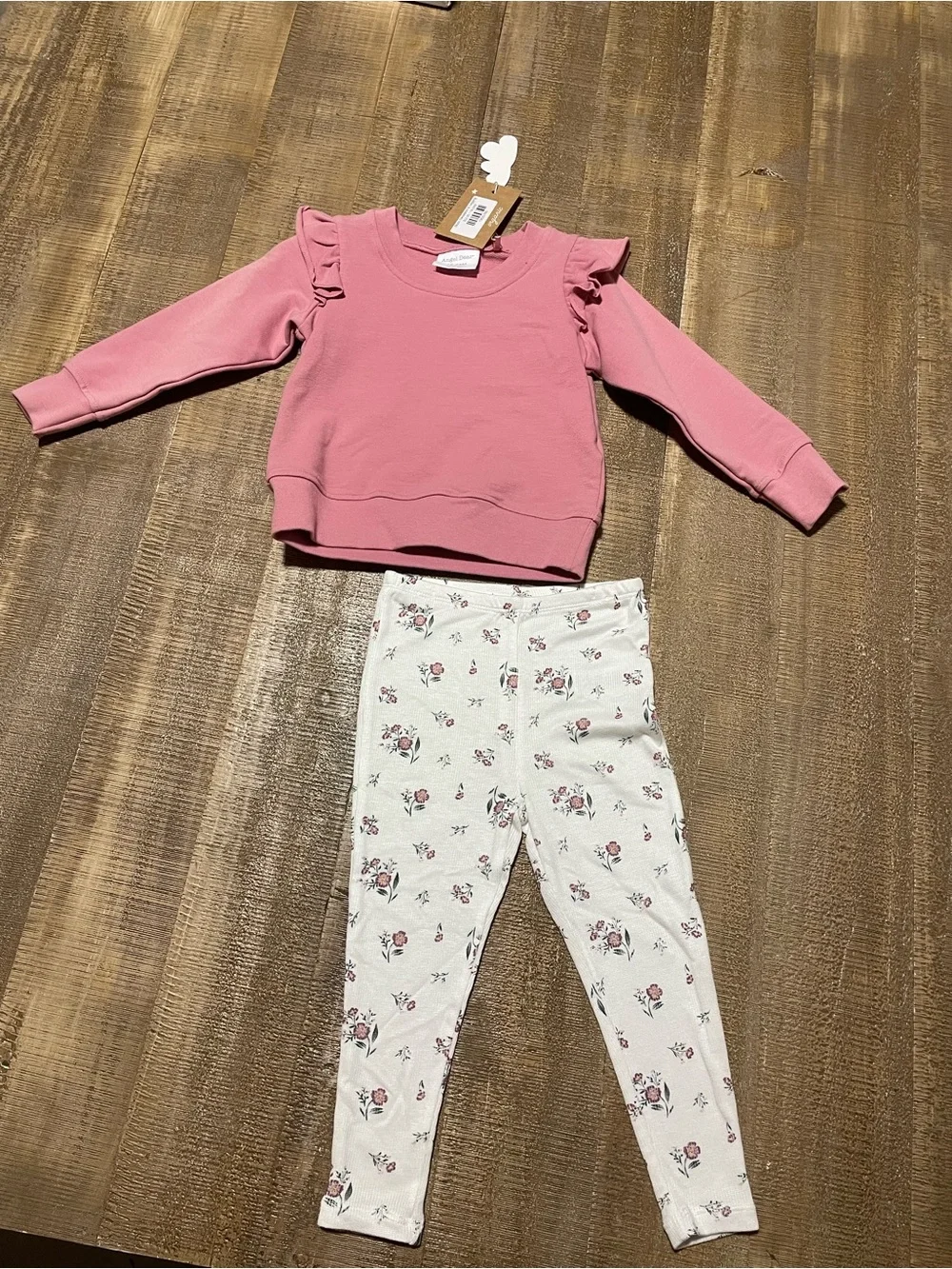Angel Dear Blush Pink Ruffle Sweatshirt & Floral Leggings Set NEW